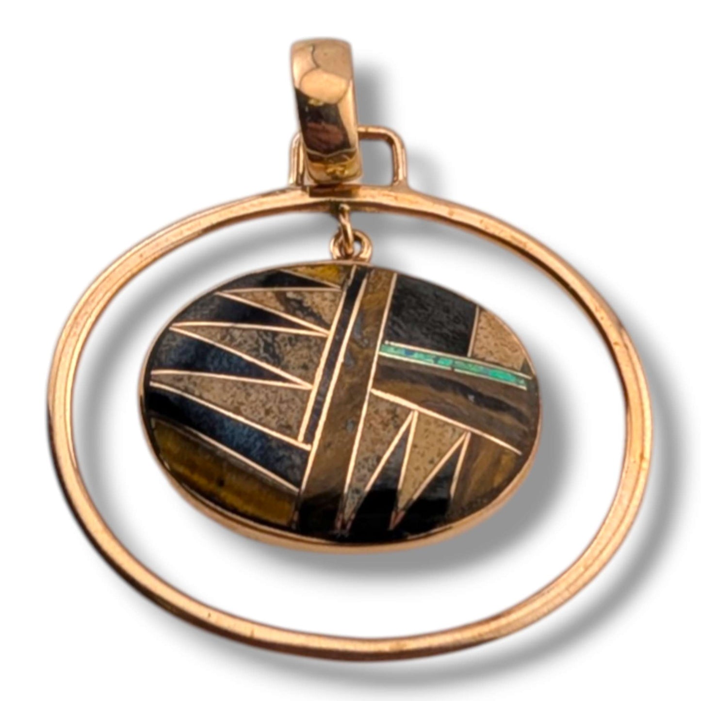 Bronze Geometric Inlay Oval Hoop Pendant