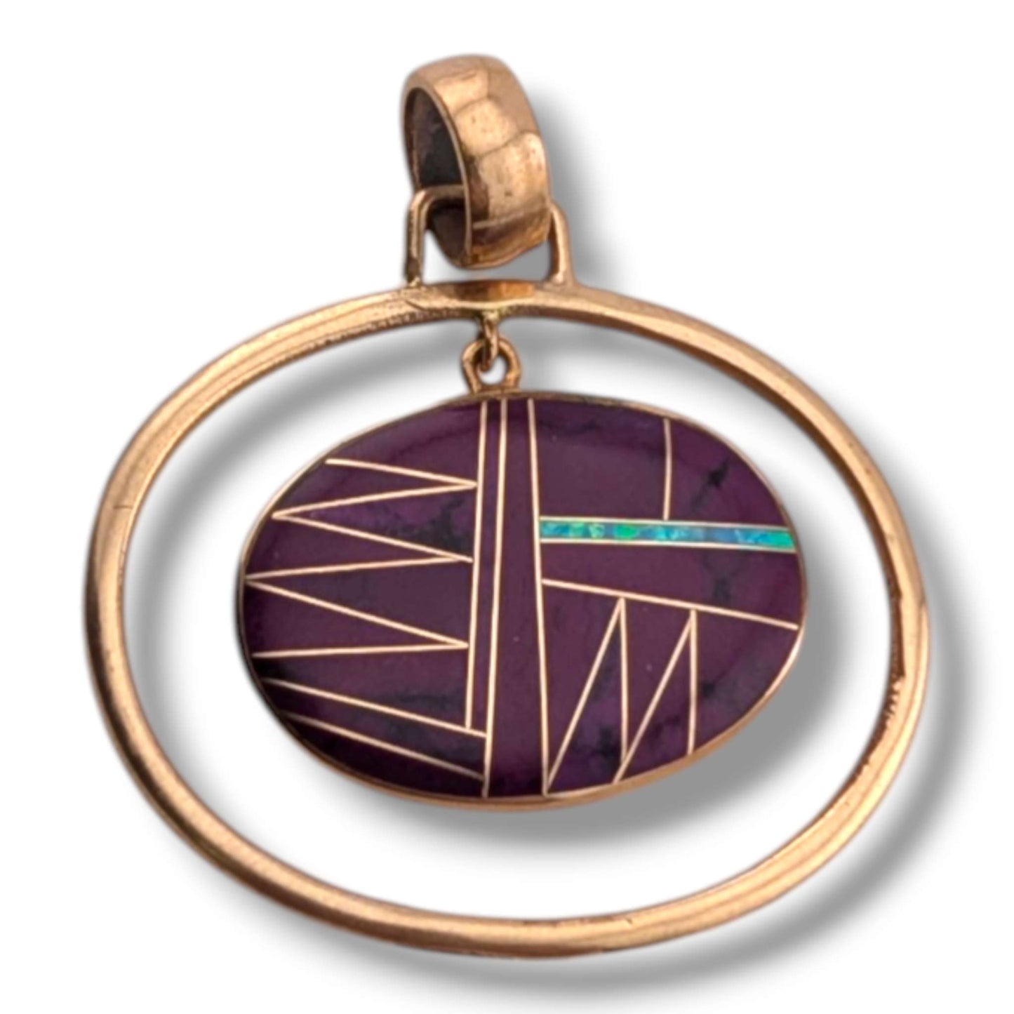 Bronze Geometric Inlay Oval Hoop Pendant