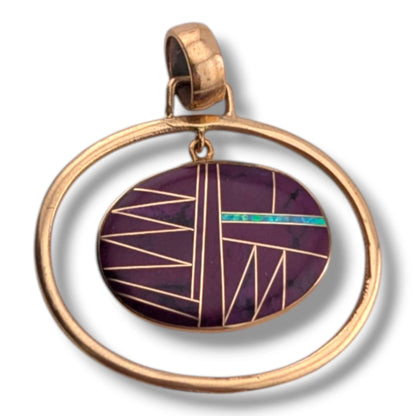 Bronze Geometric Inlay Oval Hoop Pendant