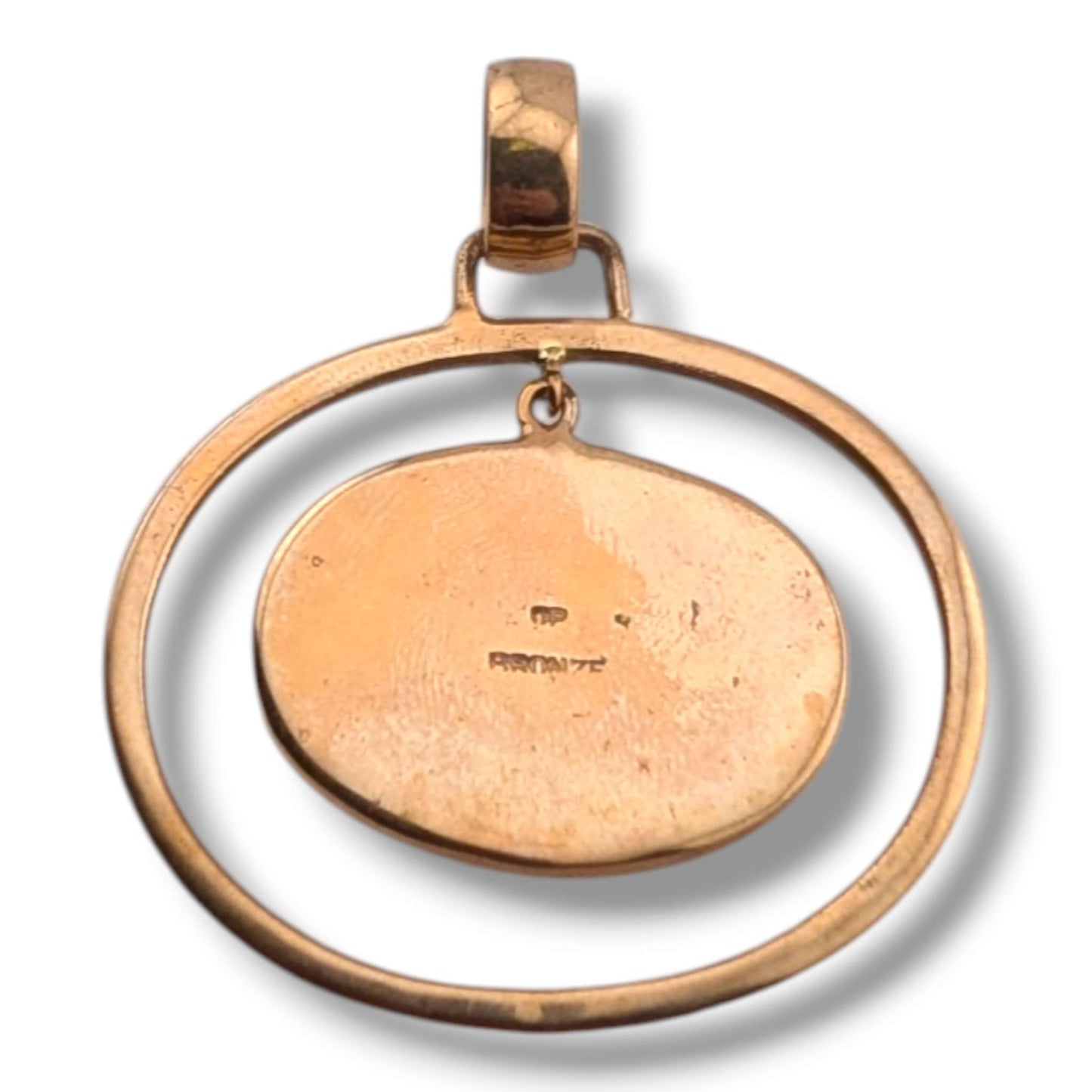Bronze Geometric Inlay Oval Hoop Pendant
