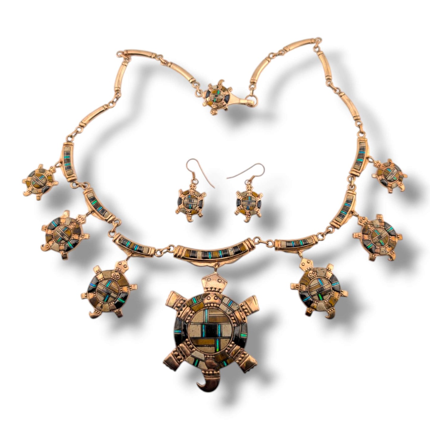 Bronze Inlay Turtle Necklace and Earrings Set
