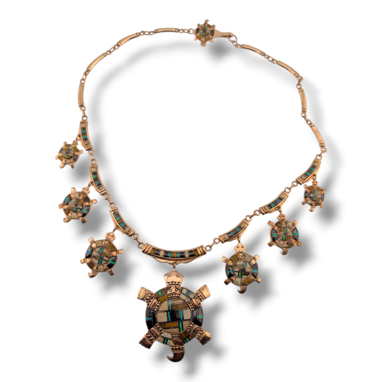 Bronze Inlay Turtle Necklace and Earrings Set