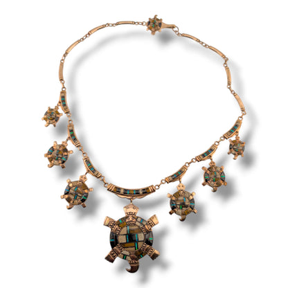 Bronze Inlay Turtle Necklace and Earrings Set