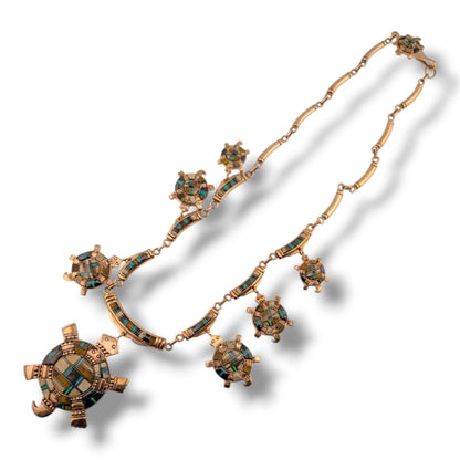 Bronze Inlay Turtle Necklace and Earrings Set