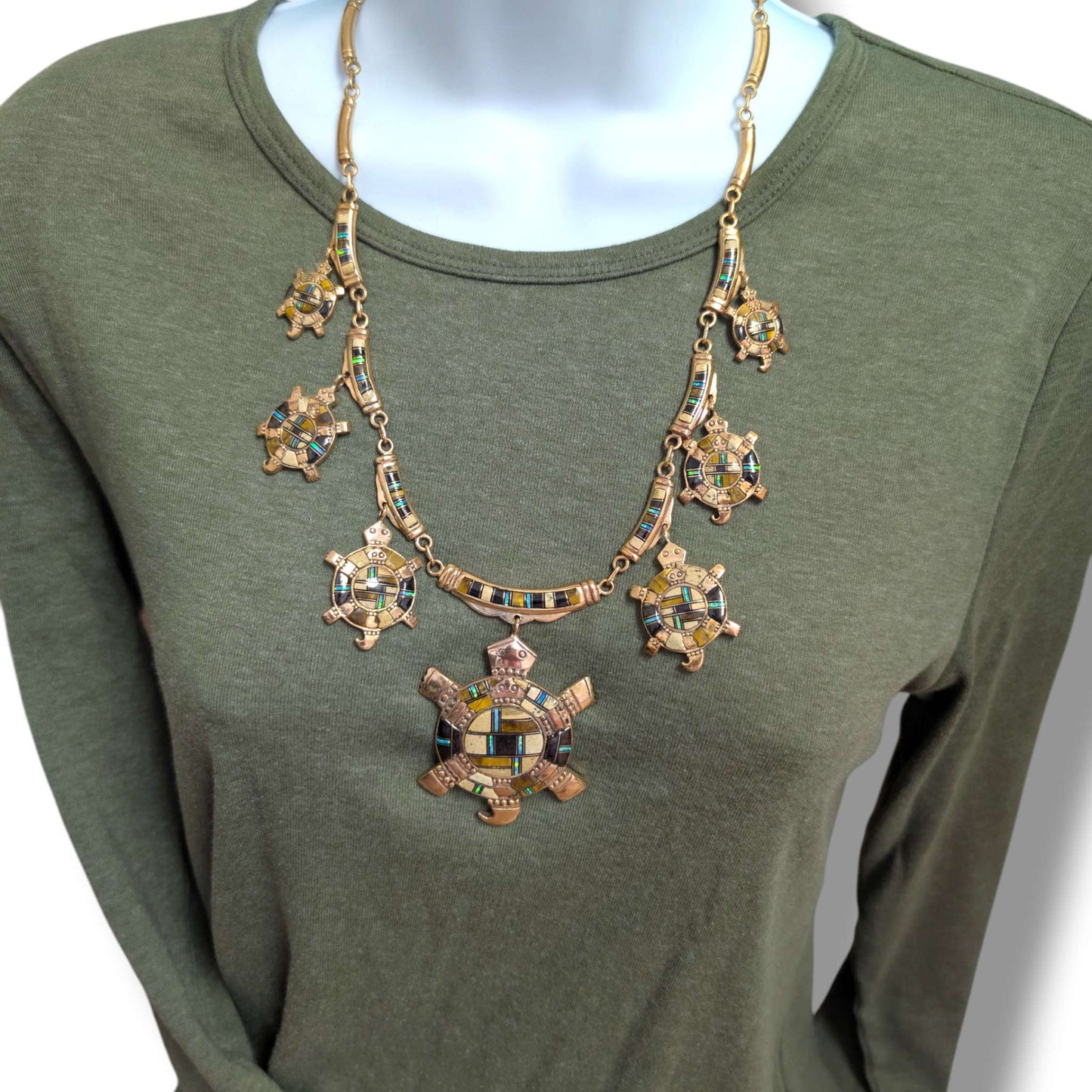 Bronze Inlay Turtle Necklace and Earrings Set