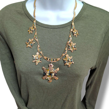 Bronze Inlay Turtle Necklace and Earrings Set