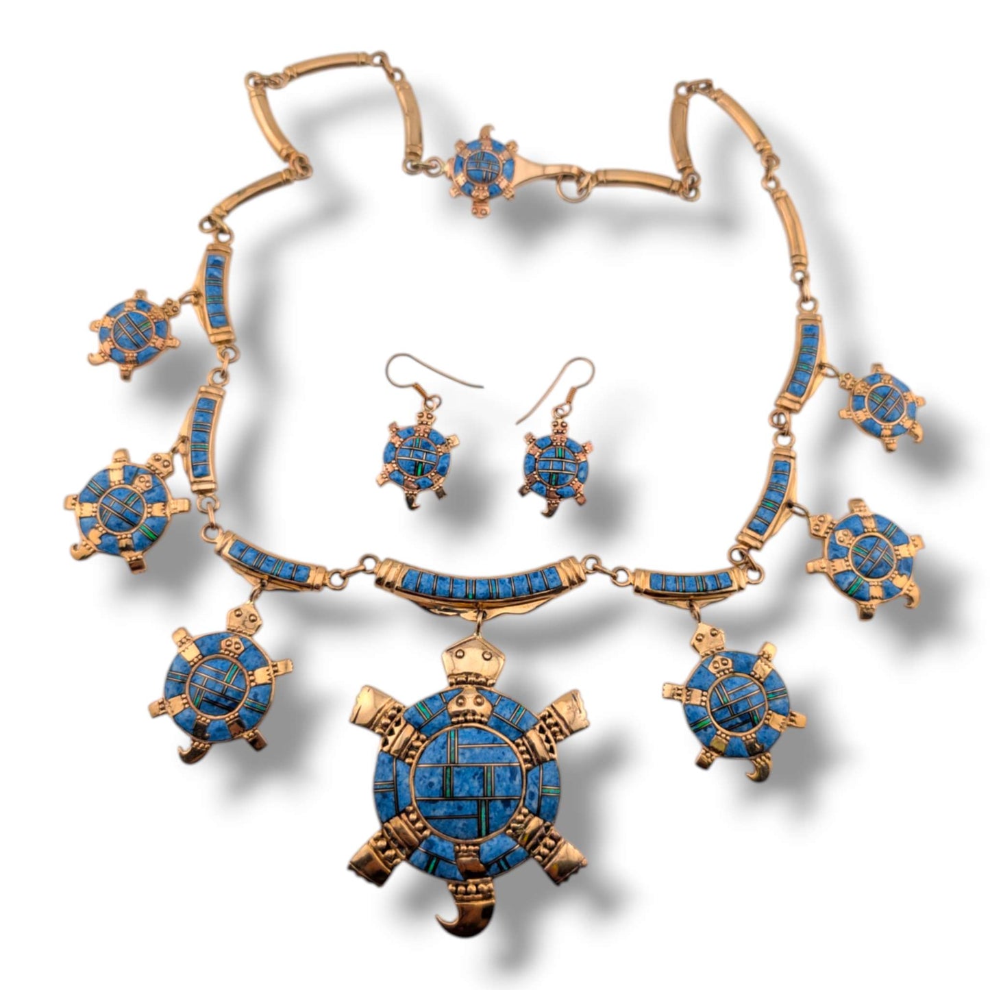 Bronze Inlay Turtle Necklace and Earrings Set