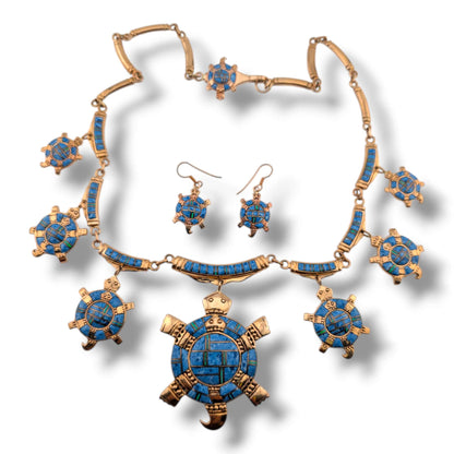 Bronze Inlay Turtle Necklace and Earrings Set