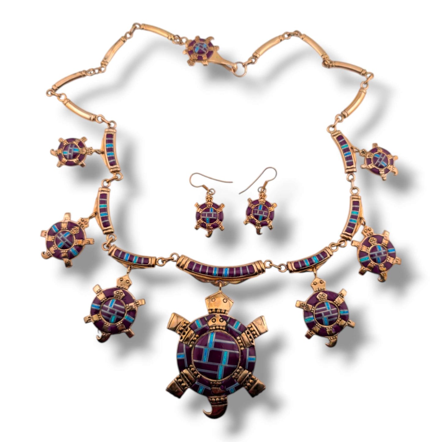 Bronze Inlay Turtle Necklace and Earrings Set