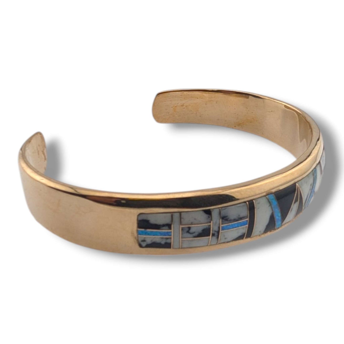 Bronze Inlay Stone Open Cuff Bracelet