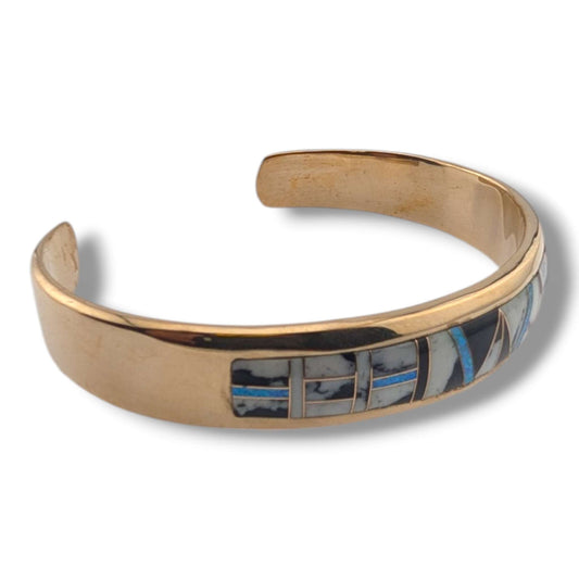 Bronze Inlay Stone Open Cuff Bracelet