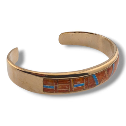 Bronze Inlay Stone Open Cuff Bracelet