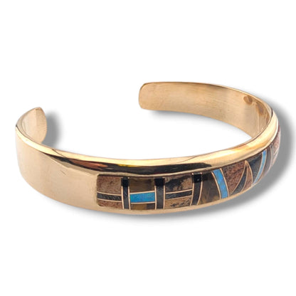 Bronze Inlay Stone Open Cuff Bracelet