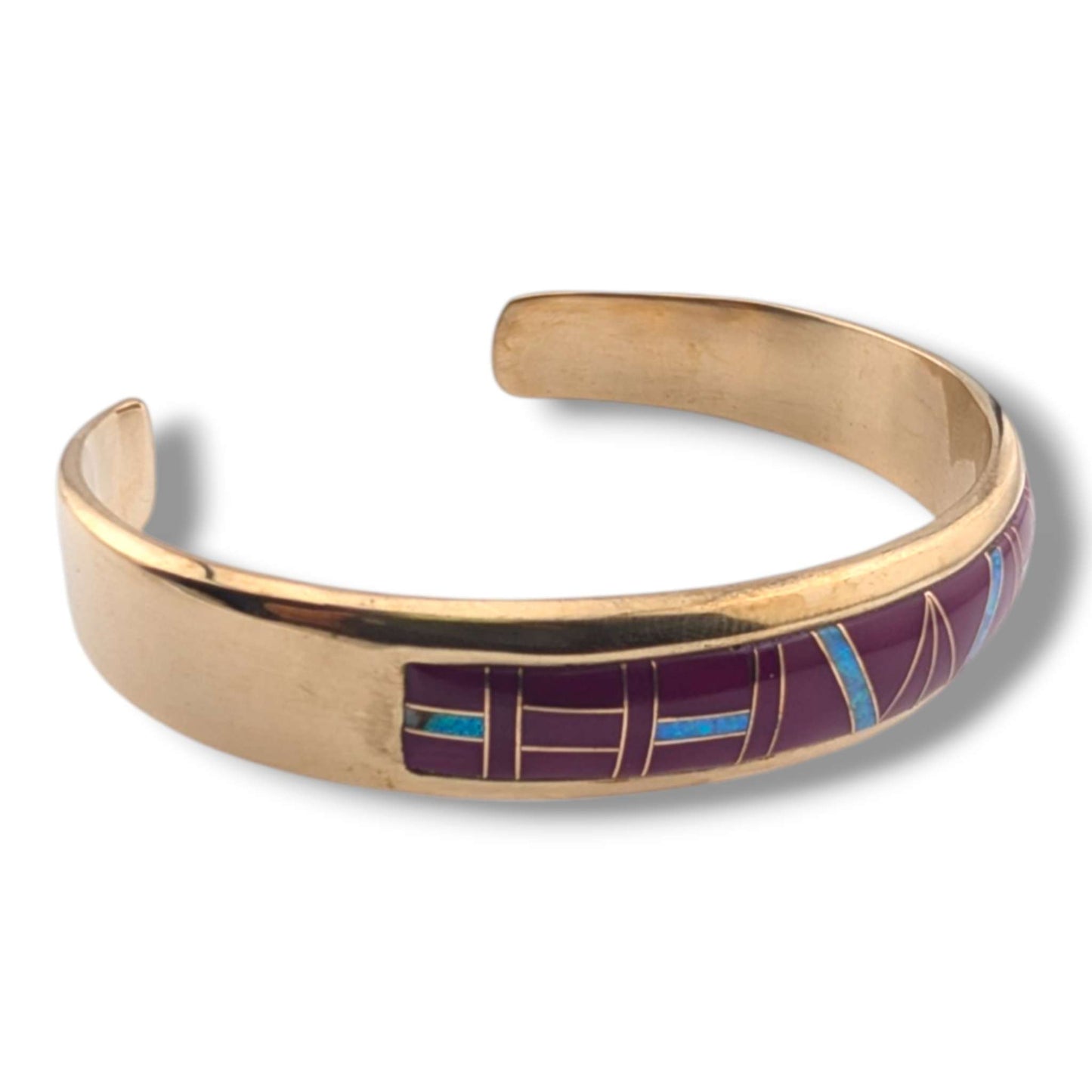 Bronze Inlay Stone Open Cuff Bracelet