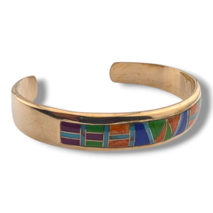 Bronze Inlay Stone Open Cuff Bracelet