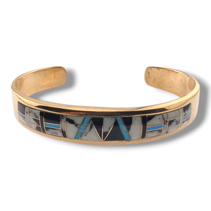 Bronze Inlay Stone Open Cuff Bracelet