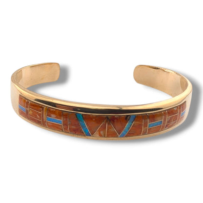 Bronze Inlay Stone Open Cuff Bracelet