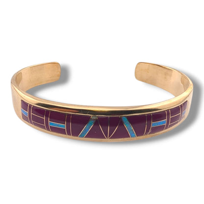 Bronze Inlay Stone Open Cuff Bracelet