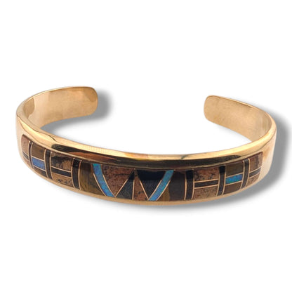 Bronze Inlay Stone Open Cuff Bracelet