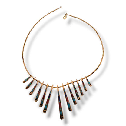 Bronze Inlay Fan Fringe Reversible Necklace and Earrings Set