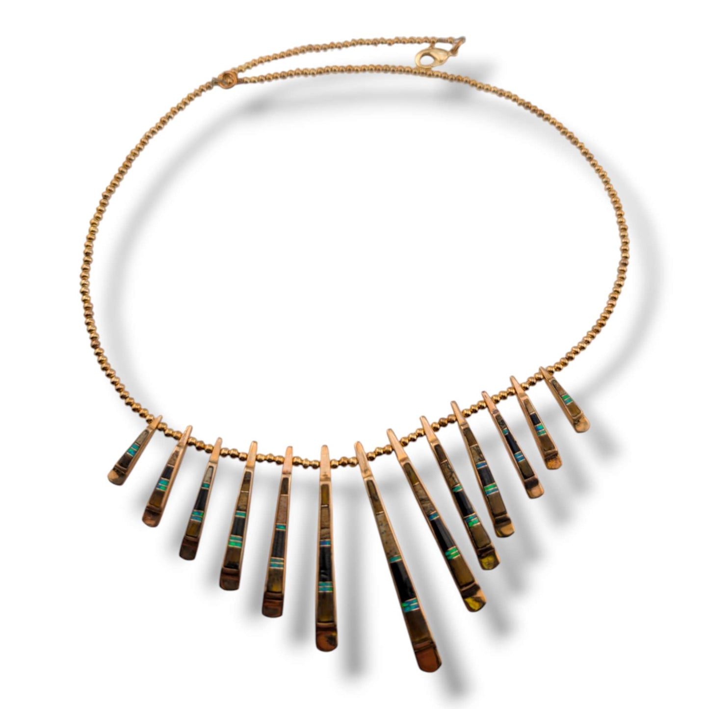 Bronze Inlay Fan Fringe Reversible Necklace and Earrings Set