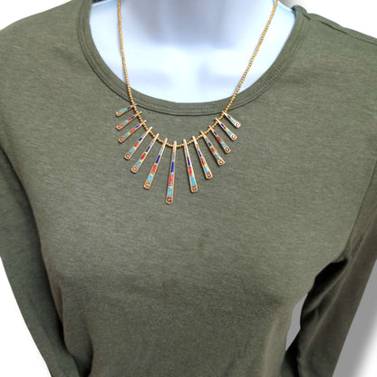 Bronze Inlay Fan Fringe Reversible Necklace and Earrings Set