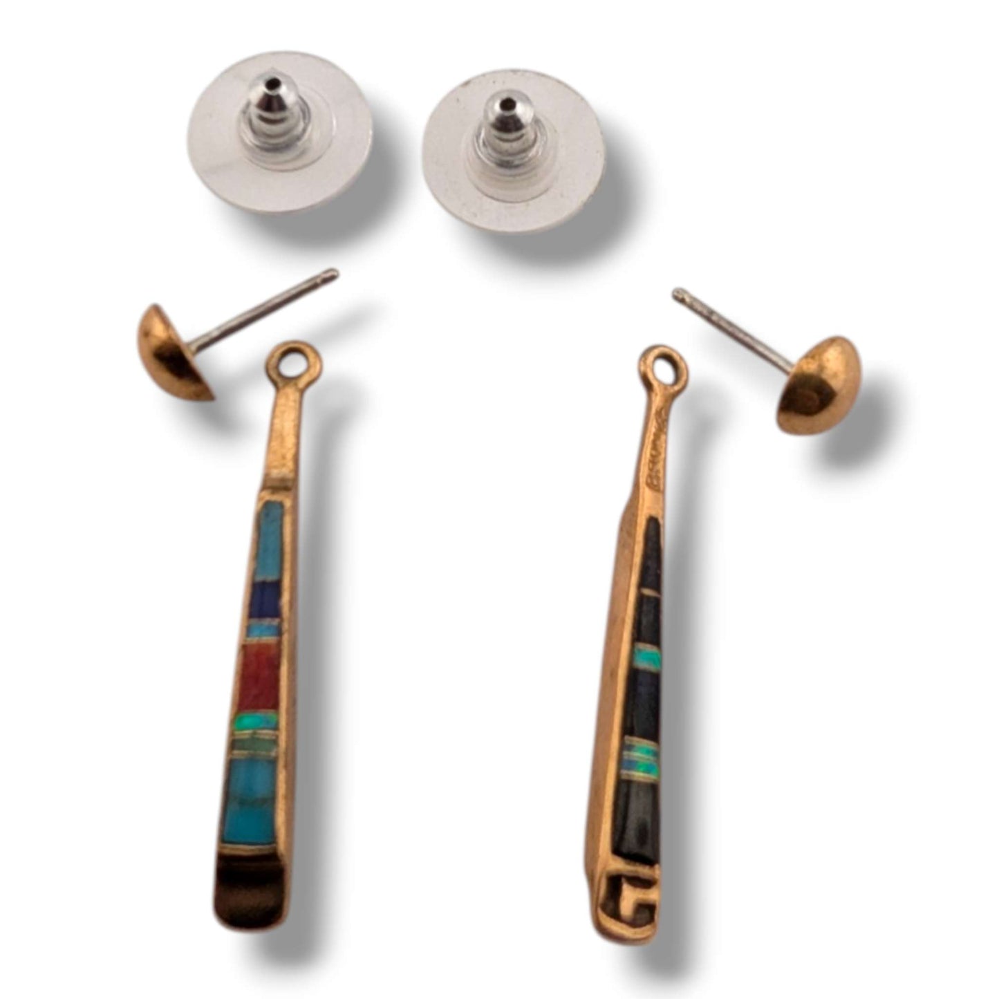 Bronze Inlay Fan Fringe Reversible Necklace and Earrings Set - Black Onyx & Multi-Stone