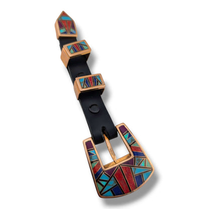 Bronze Inlay Stone Ranger 4-Piece Belt Buckle Set