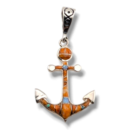 Sterling Silver Inlay Stone Anchor Pendant