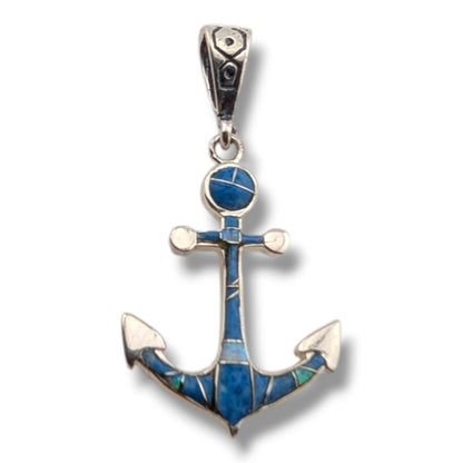Sterling Silver Inlay Stone Anchor Pendant