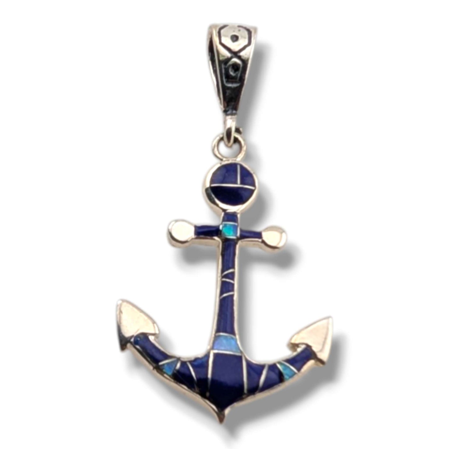 Sterling Silver Inlay Stone Anchor Pendant