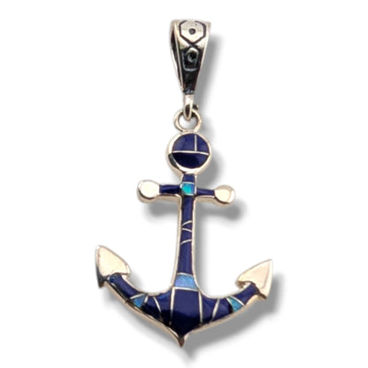 Sterling Silver Inlay Stone Anchor Pendant