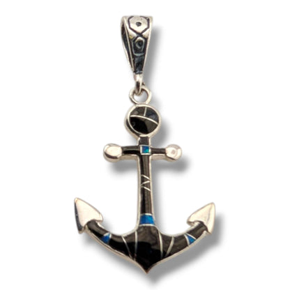 Sterling Silver Inlay Stone Anchor Pendant