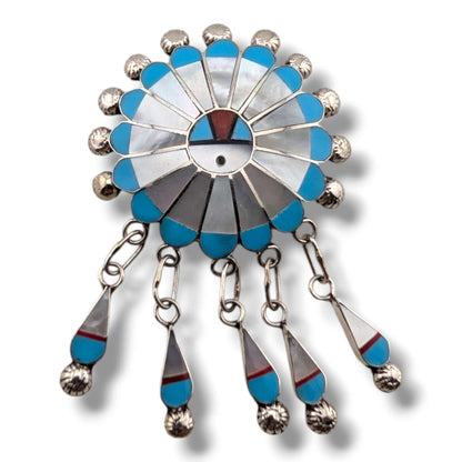 Zuni Sterling Silver Sunface Pin and Pendant by Abel Soseeah