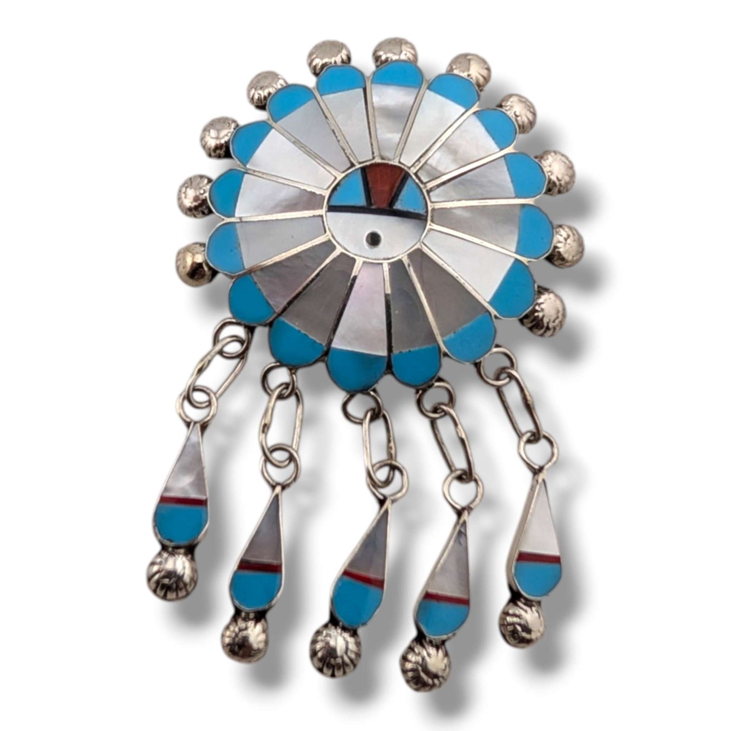 Zuni Sterling Silver Sunface Pin and Pendant by Abel Soseeah