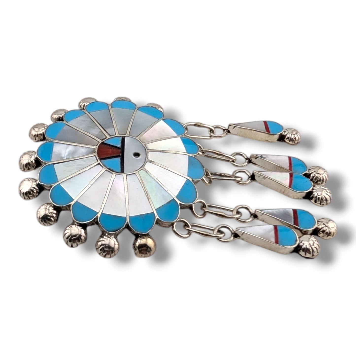 Zuni Sterling Silver Sunface Pin and Pendant by Abel Soseeah
