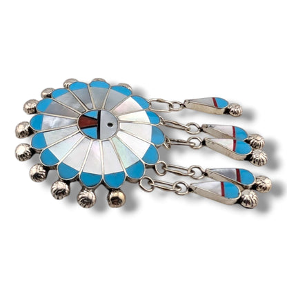 Zuni Sterling Silver Sunface Pin and Pendant by Abel Soseeah