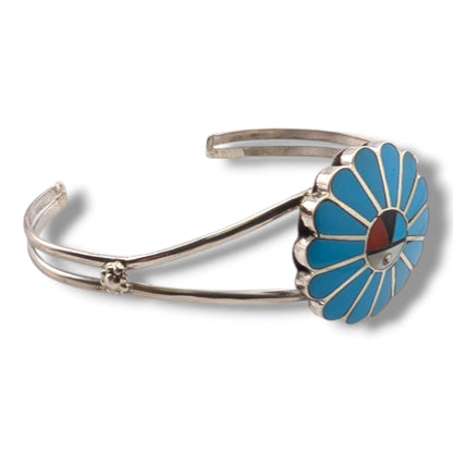 Zuni Sterling Silver Sunface Cuff Bracelet by Burdian Soseeah