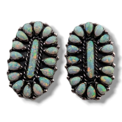Sterling Silver Oval Opal Cluster Post Earrings by OP - SunWest Treasures