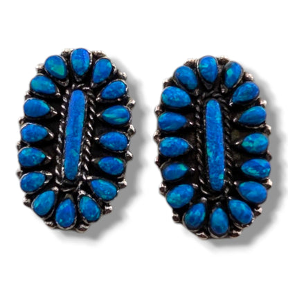 Sterling Silver Oval Opal Cluster Post Earrings by OP - SunWest Treasures