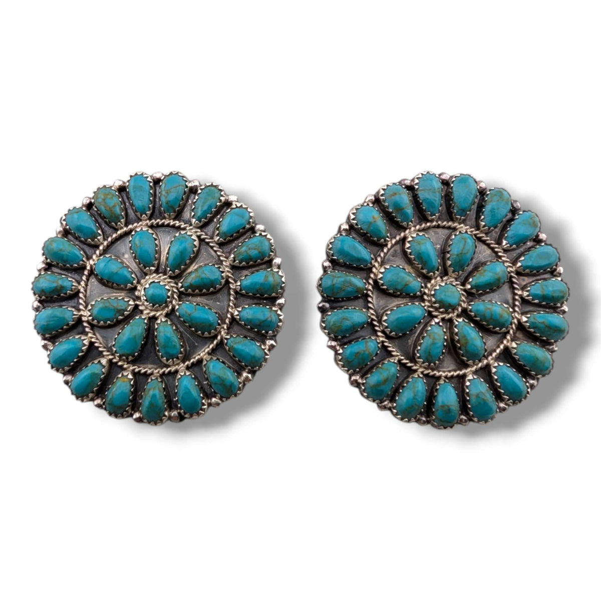 Navajo Sterling Silver Turquoise Cluster Round Post Earrings by Orville Manygoats - SunWest Treasures