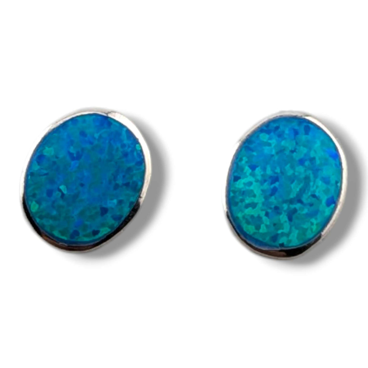 Sterling Silver Blue Opal Oval Post Earrings by OP - SunWest Treasures