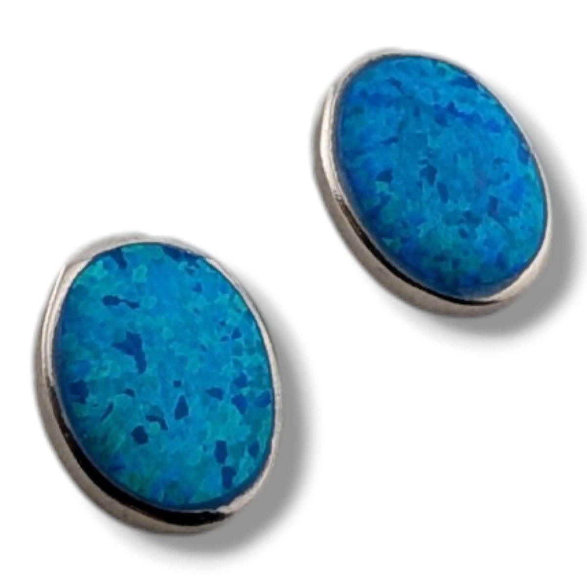 Sterling Silver Blue Opal Oval Post Earrings by OP - SunWest Treasures