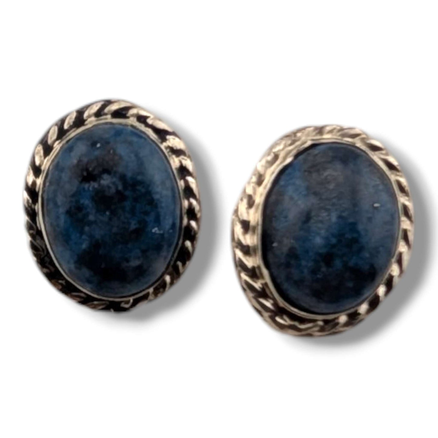 Sterling Silver Denim Lapis Oval Post Earrings