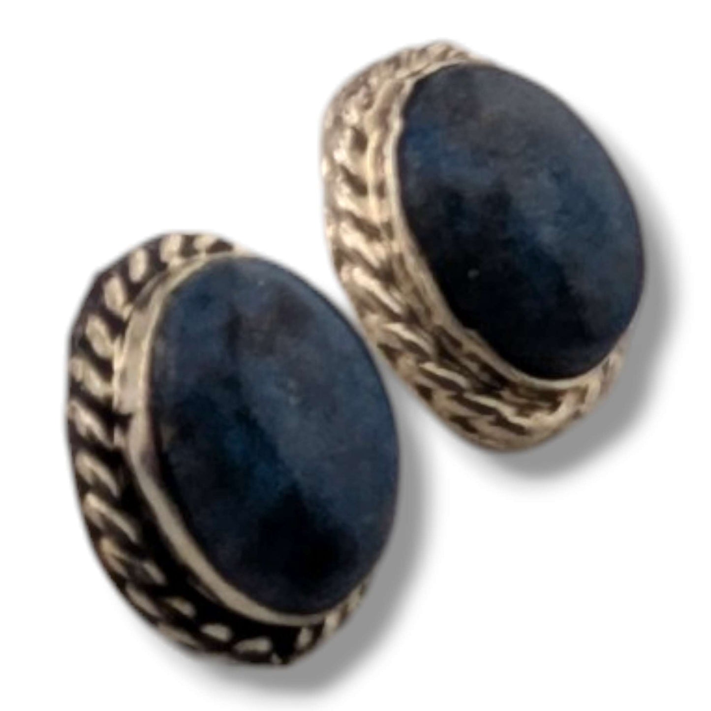 Sterling Silver Denim Lapis Oval Post Earrings
