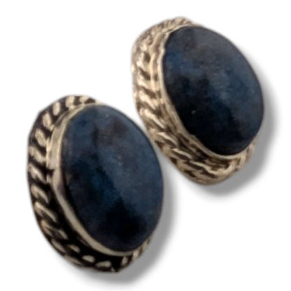 Sterling Silver Denim Lapis Oval Post Earrings