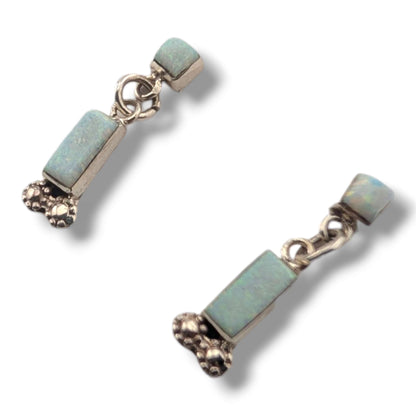 Sterling Silver White Opal Square and Bar Dangle Post Earrings