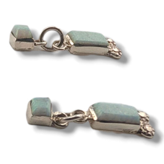 Sterling Silver White Opal Square and Bar Dangle Post Earrings
