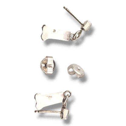 Sterling Silver White Opal Square and Bar Dangle Post Earrings