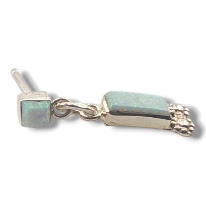 Sterling Silver White Opal Square and Bar Dangle Post Earrings